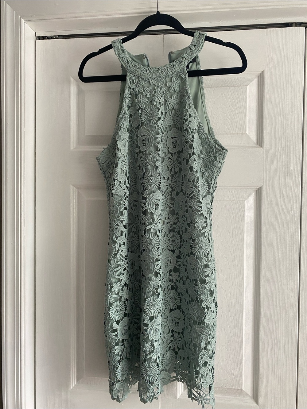 Lulu's Sage Green Floral Lace Mini Dress